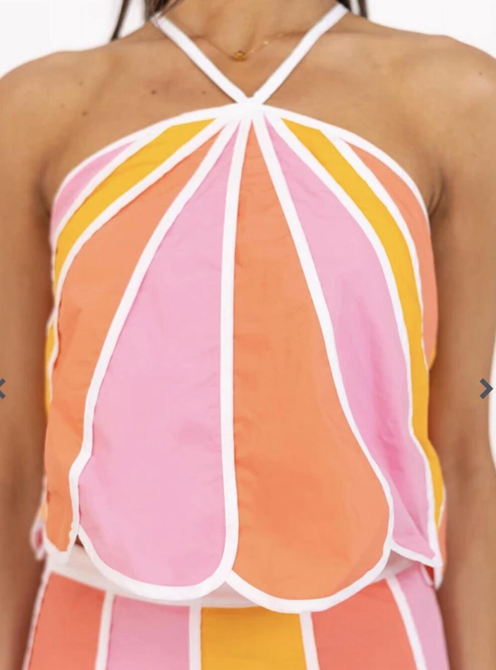NEW TCEC color block scalloped edges halter tank